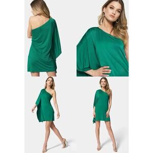 Bebe One Shoulder Flowy Mini Dress - M - Green Holiday Party Resortwear Goddess